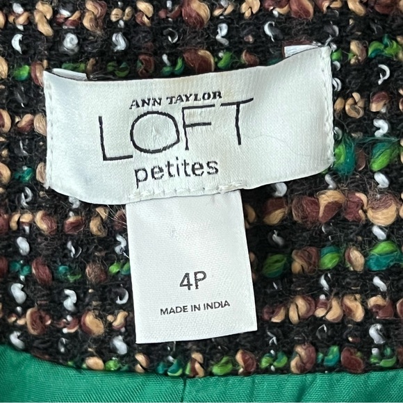 Ann Taylor Loft Petite 4P Blazer Green MultiTweed Collared Buttons Pockets Lined - Picture 3 of 8